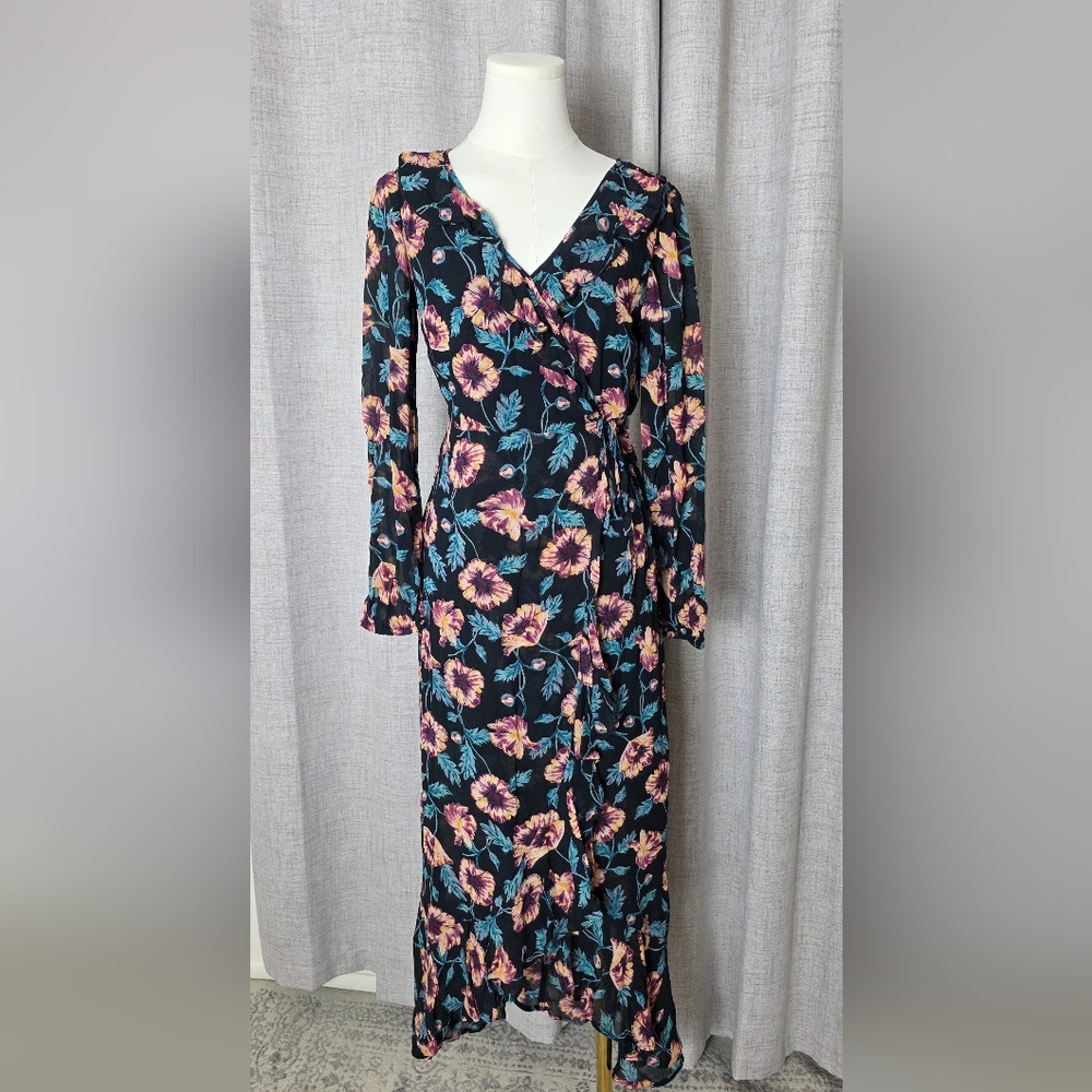 Band of Gypsies Black and Purple Floral Long Sleeve Dress